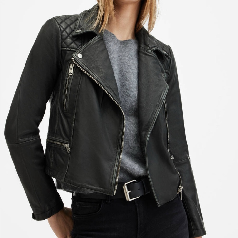 All Saints Black Leather Biker Jacket